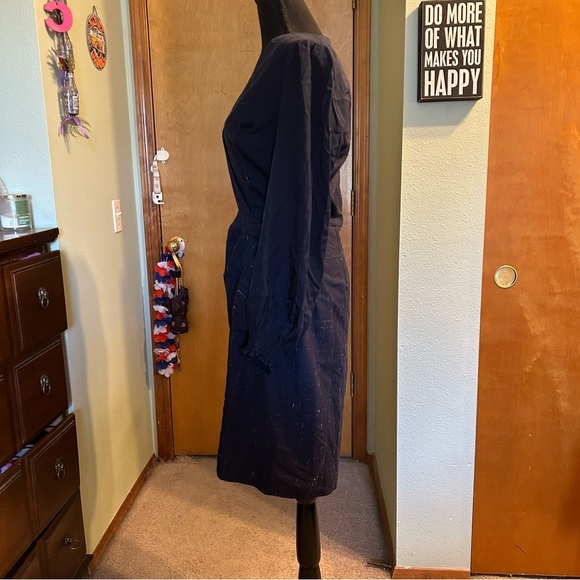 Rebecca Taylor Tailored navy blue long sleeve wool and silk dress wrap around 8 - Picture 4 of 13